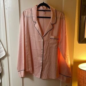 Pink Satin Pajama set with Black Trim